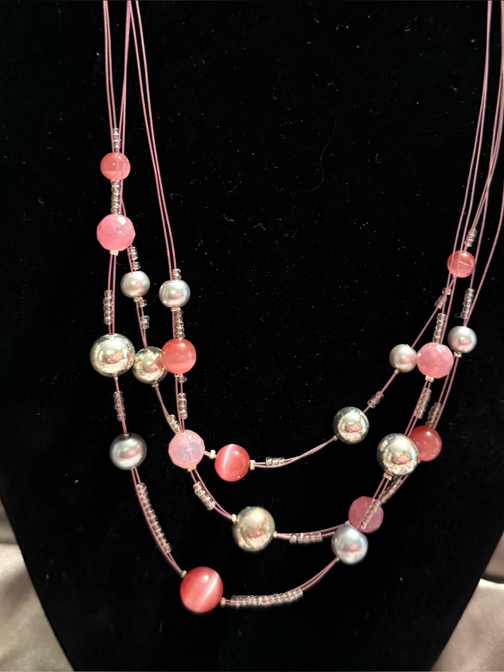 Multi-Strand Illusion Y2K Pink Beaded Women's Necklace